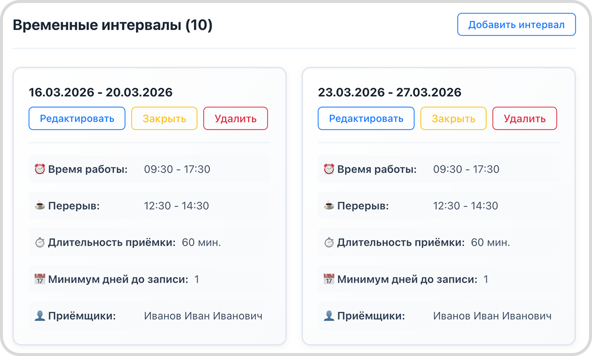 Графики приёма-передачи